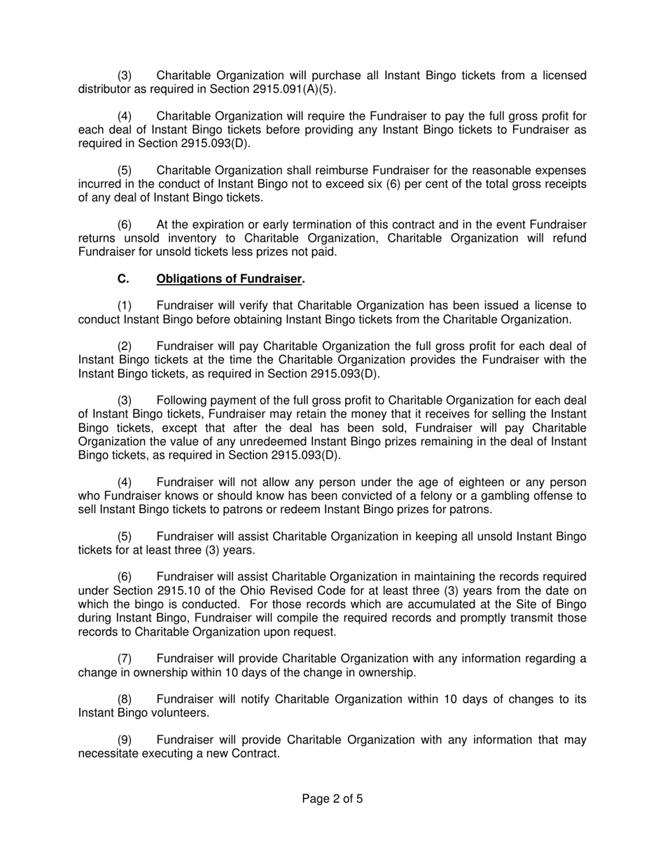 Instant Bingo Fundraising Contract - Ohio, Page 3