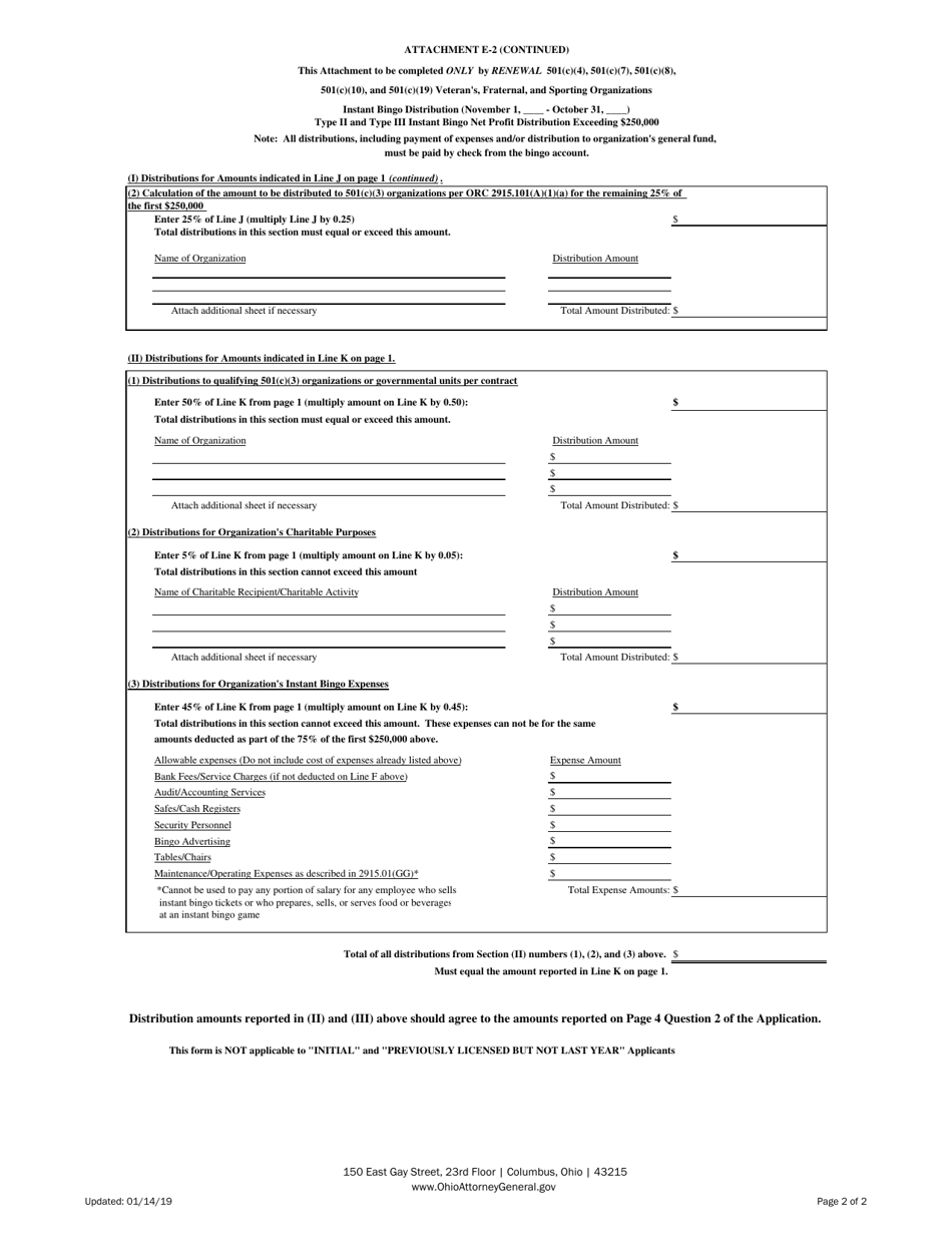 Attachment E-2 Type II and Type Iii Net Profit Distribution - Veteran, Fraternal, and Sporting - Ohio, Page 2
