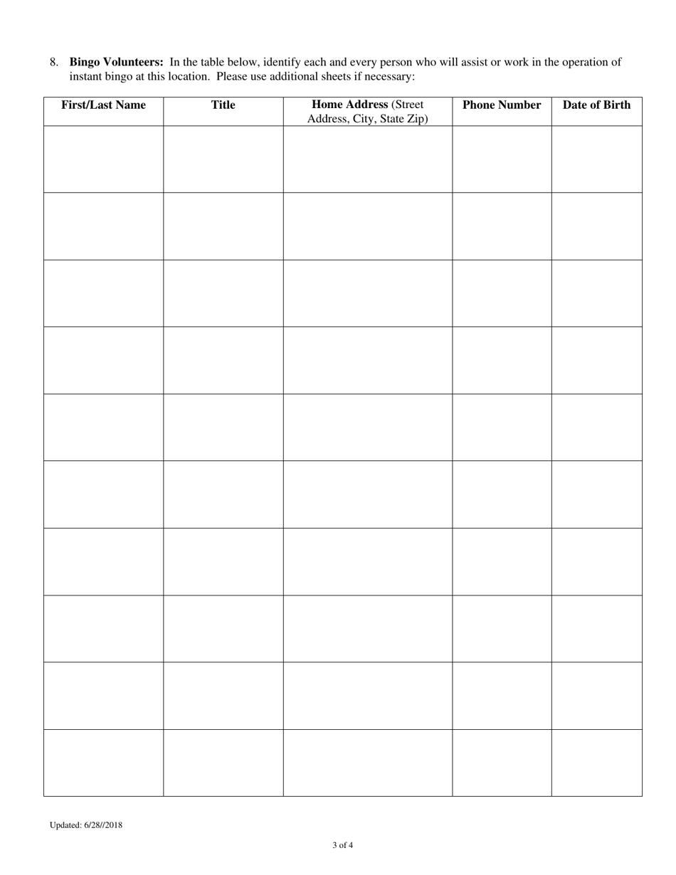 Request to Add a Type Iii Instant Bingo Retail Establishment Location - 501(C)(3) Organizations - Ohio, Page 3