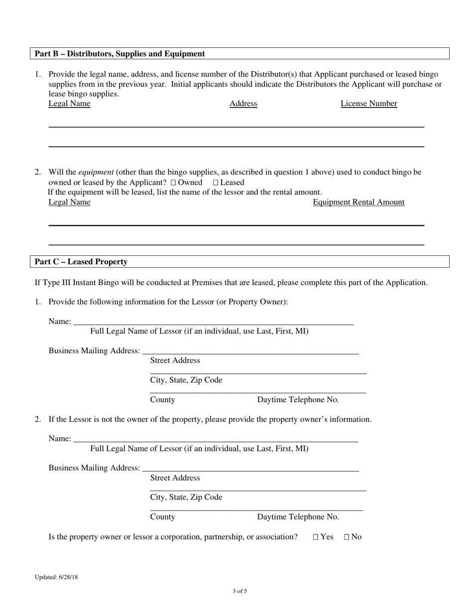 Attachment B Type Iii Instant Bingo Location - Ohio, Page 3