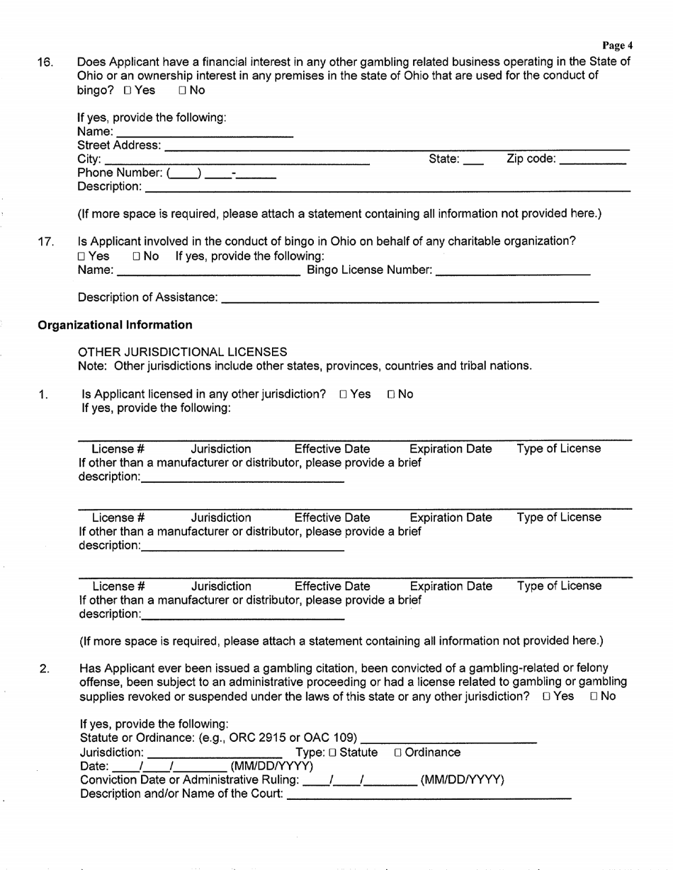 Ohio Application for a Bingo Distributor/Manufacturer License Fill