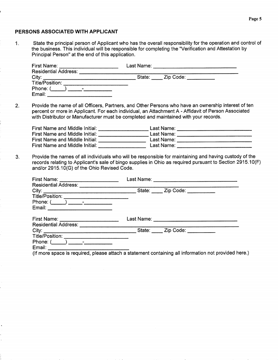 Ohio Application for a Bingo Distributor/Manufacturer License Fill