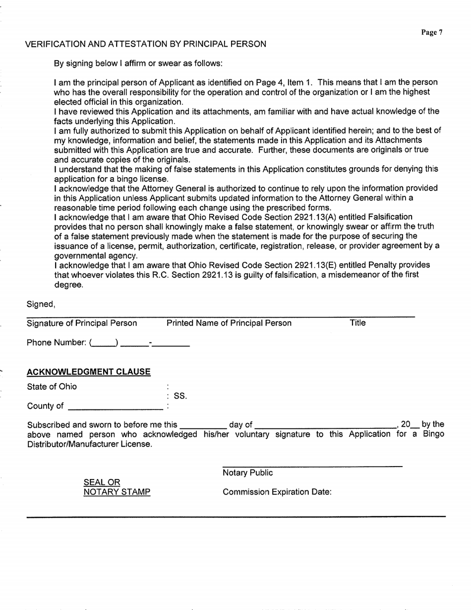 Ohio Application for a Bingo Distributor/Manufacturer License Fill
