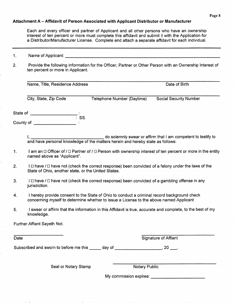 Ohio Application for a Bingo Distributor/Manufacturer License Fill