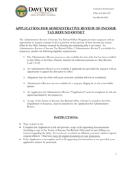 Application for Administrative Review of Income Tax Refund Offset - Ohio