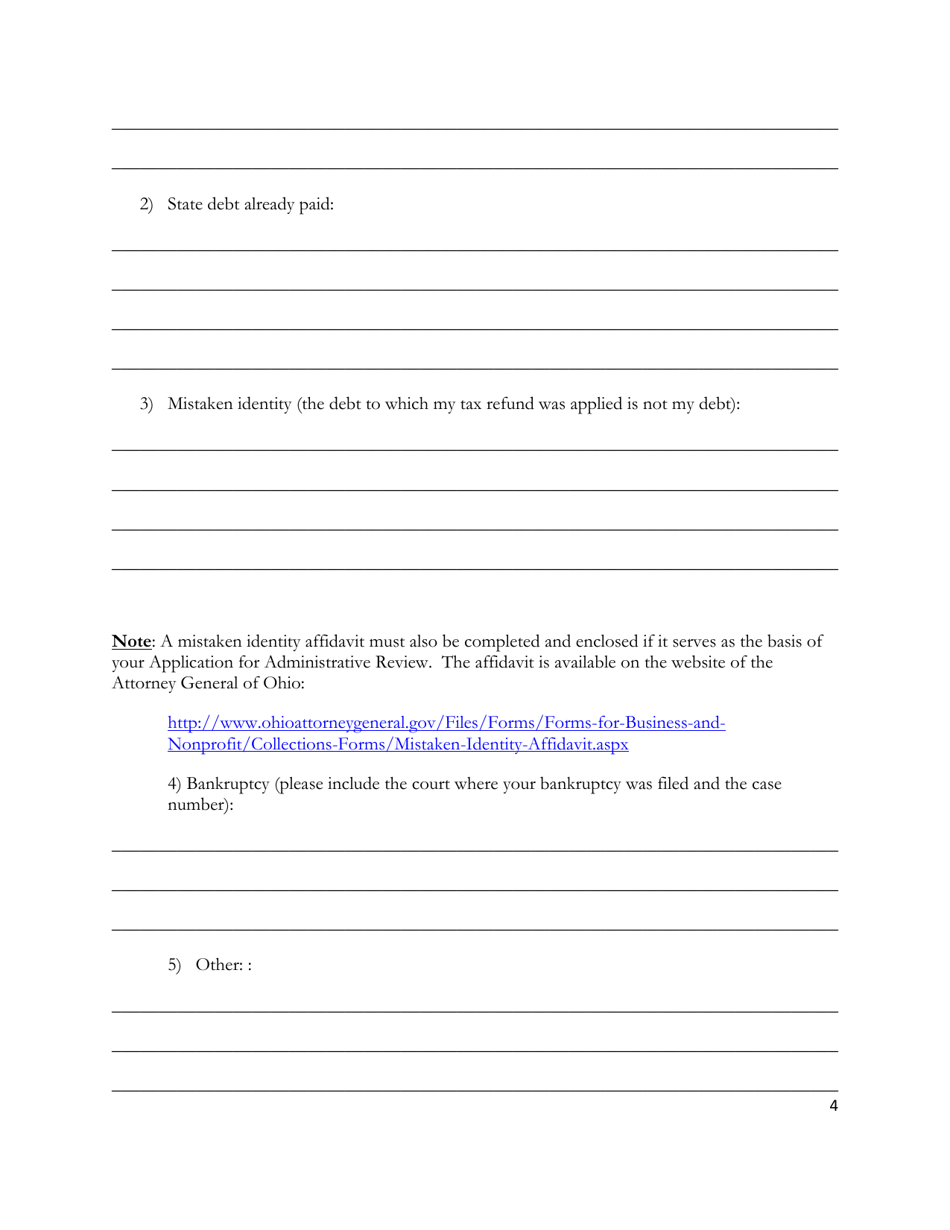 Application for Administrative Review of Income Tax Refund Offset - Ohio, Page 4