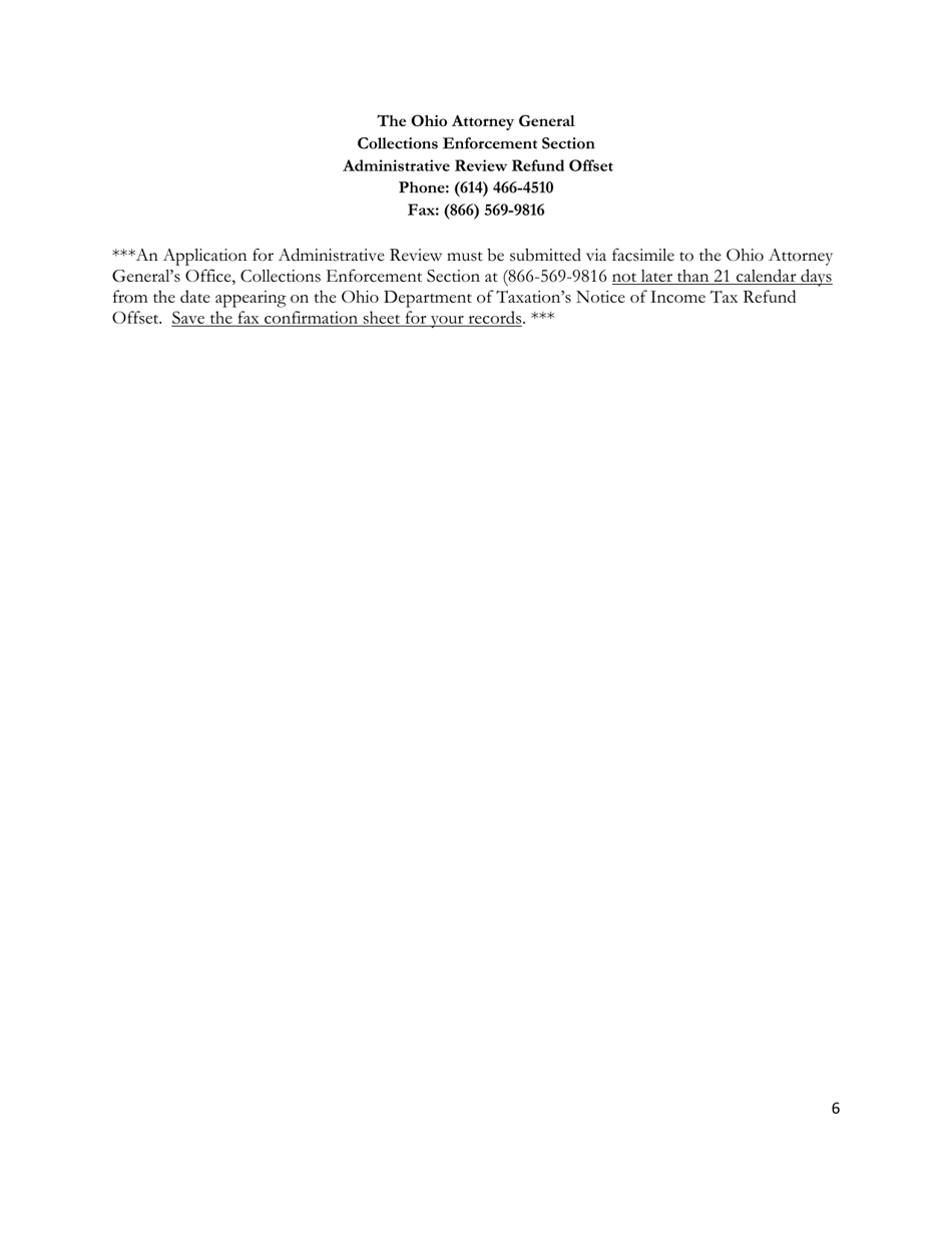 Application for Administrative Review of Income Tax Refund Offset - Ohio, Page 6