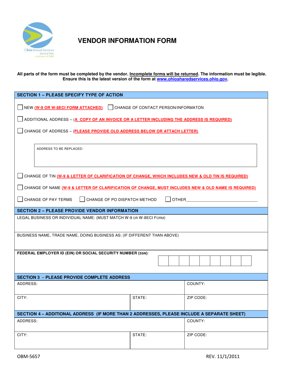 Form OBM-5657 - Fill Out, Sign Online and Download Printable PDF, Ohio ...