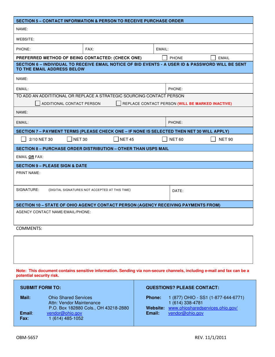 Form OBM-5657 - Fill Out, Sign Online and Download Printable PDF, Ohio ...