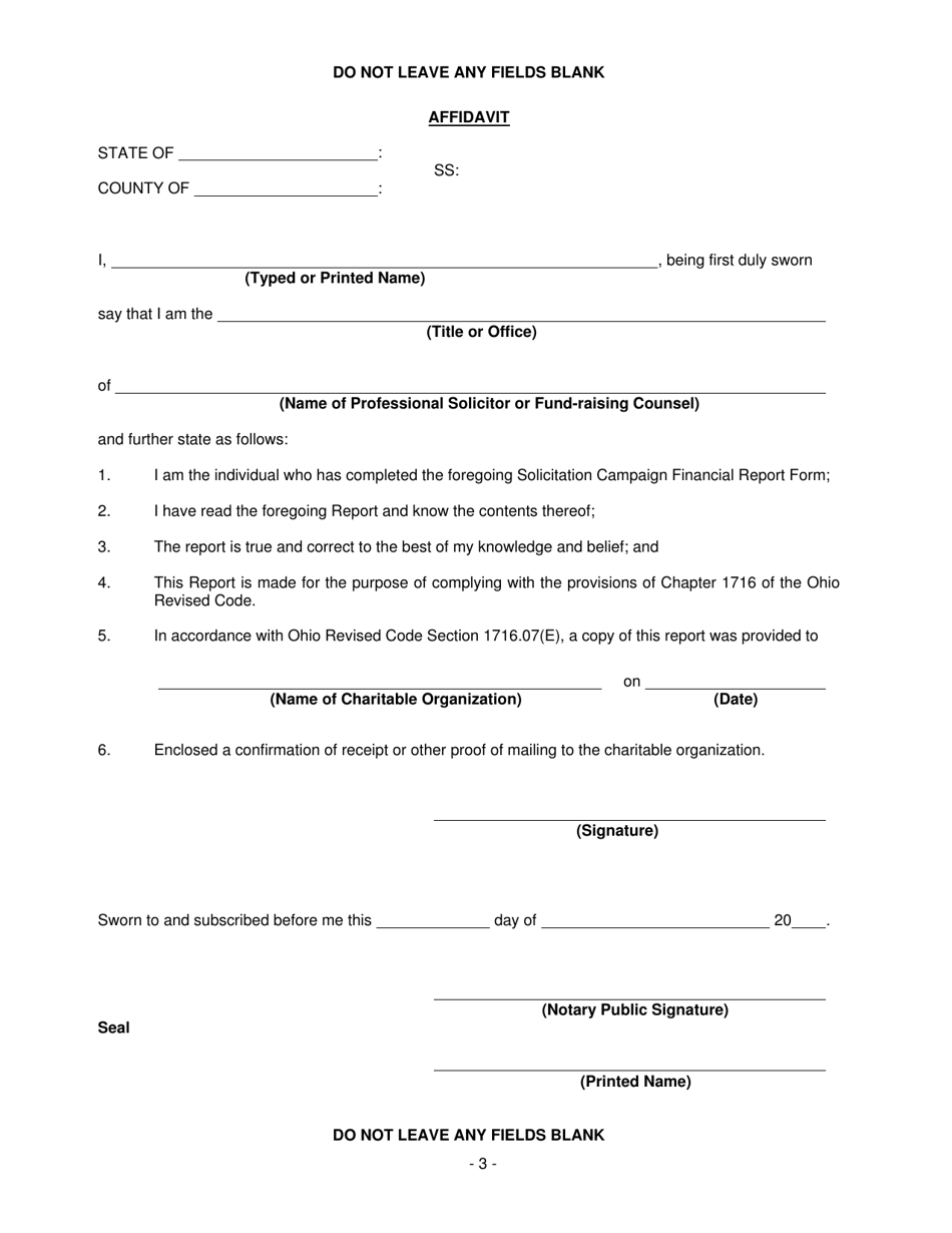 Ohio Solicitation Campaign Financial Report Form - Fill Out, Sign ...