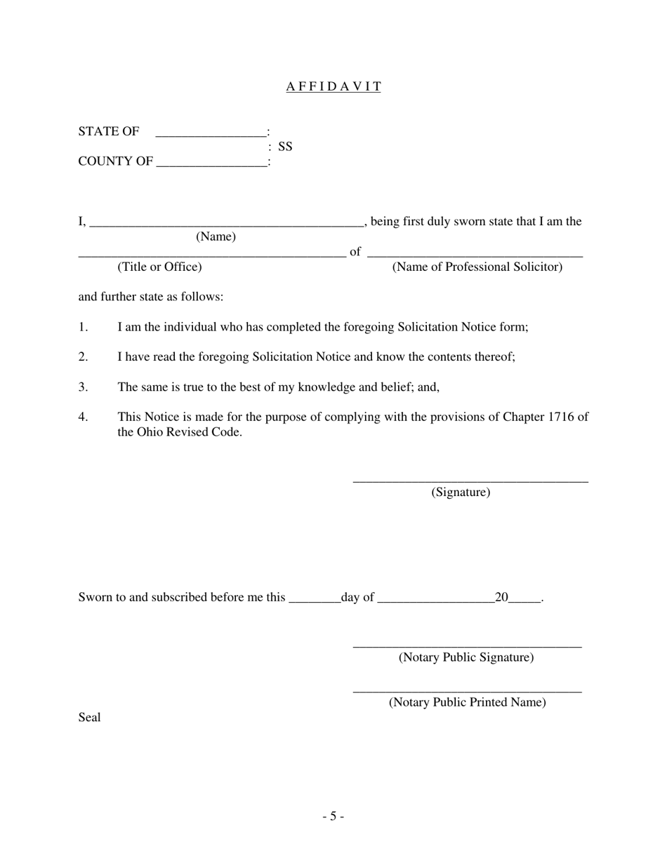 Solicitation Notice for Charitable Solicitation in the State of Ohio (Section 1716.07, Ohio Revised Code) - Ohio, Page 5