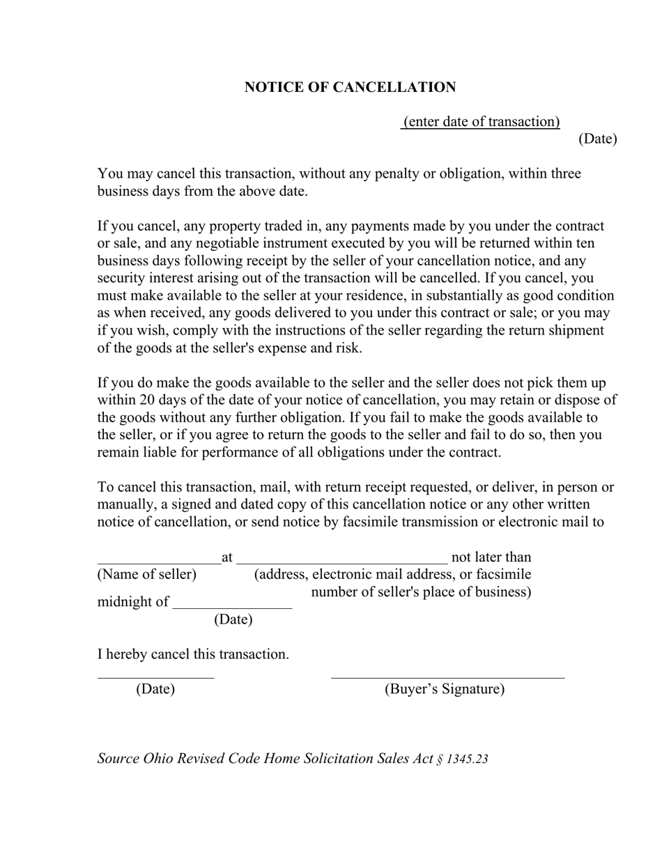 Notice of Cancellation - Ohio, Page 1