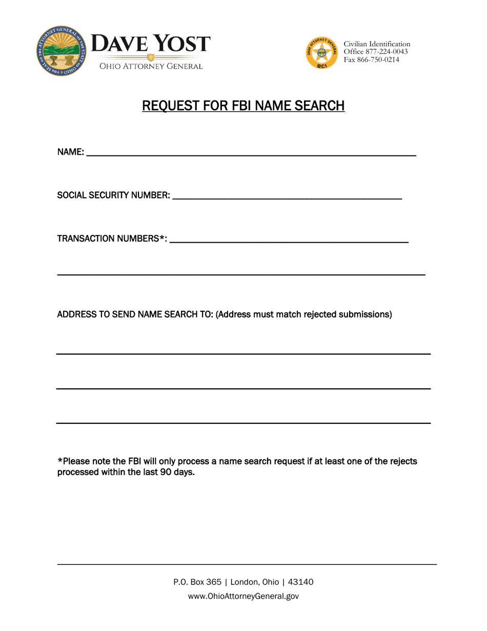 Request for Fbi Name Search - Ohio, Page 1