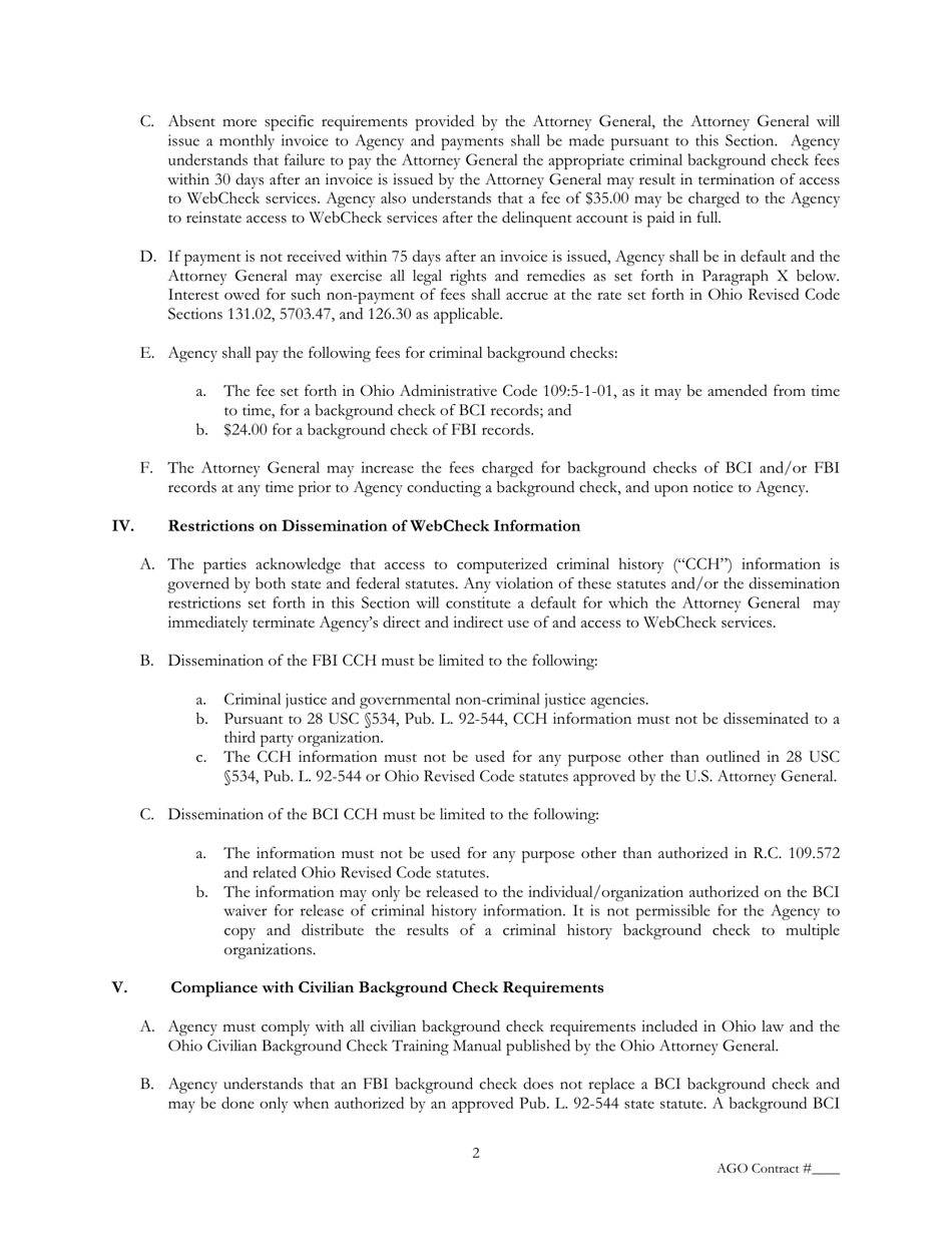 Agreement for National Webcheck Program Services and Equipment - Ohio, Page 2