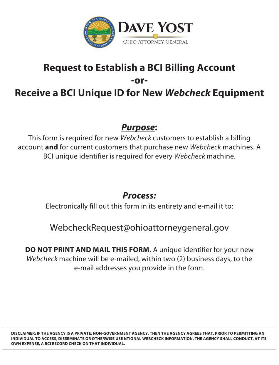 Ohio Request for New Account or Unique check Id Download Fillable
