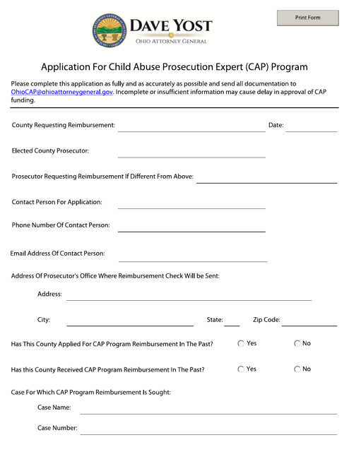 Application for Child Abuse Prosecution Expert (CAP) Program - Ohio Download Pdf