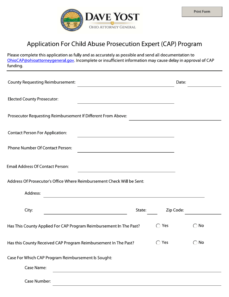 Application for Child Abuse Prosecution Expert (CAP) Program - Ohio, Page 1