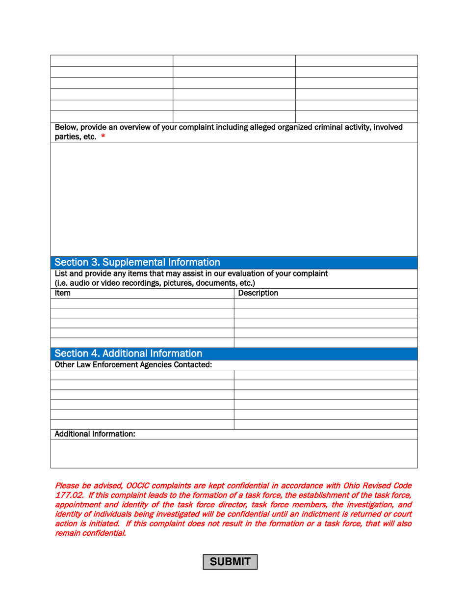Ohio Ohio Organized Crime Investigations Commission - Complaint Form ...