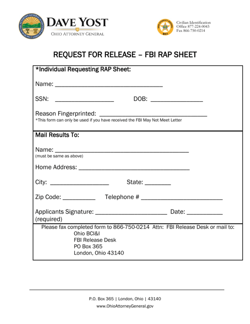 Request for Release - Fbi Rap Sheet - Ohio Download Pdf