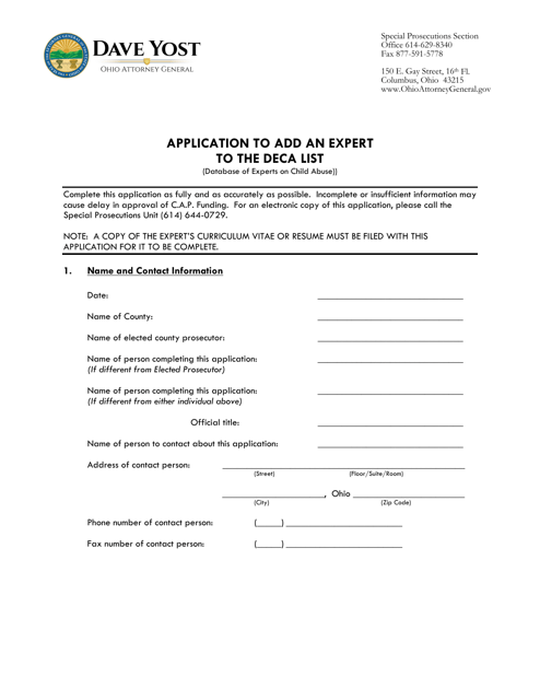 Application to Add an Expert to the Deca List - Ohio Download Pdf