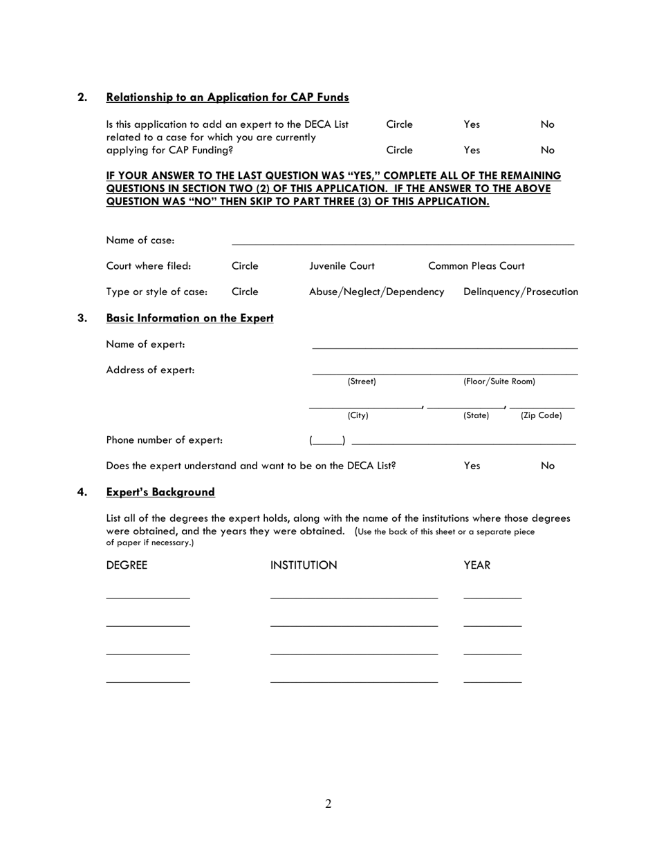 Application to Add an Expert to the Deca List - Ohio, Page 2