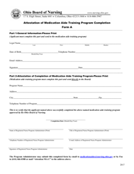 Form A &quot;Attestation of Medication Aide Training Program Completion&quot; - Ohio