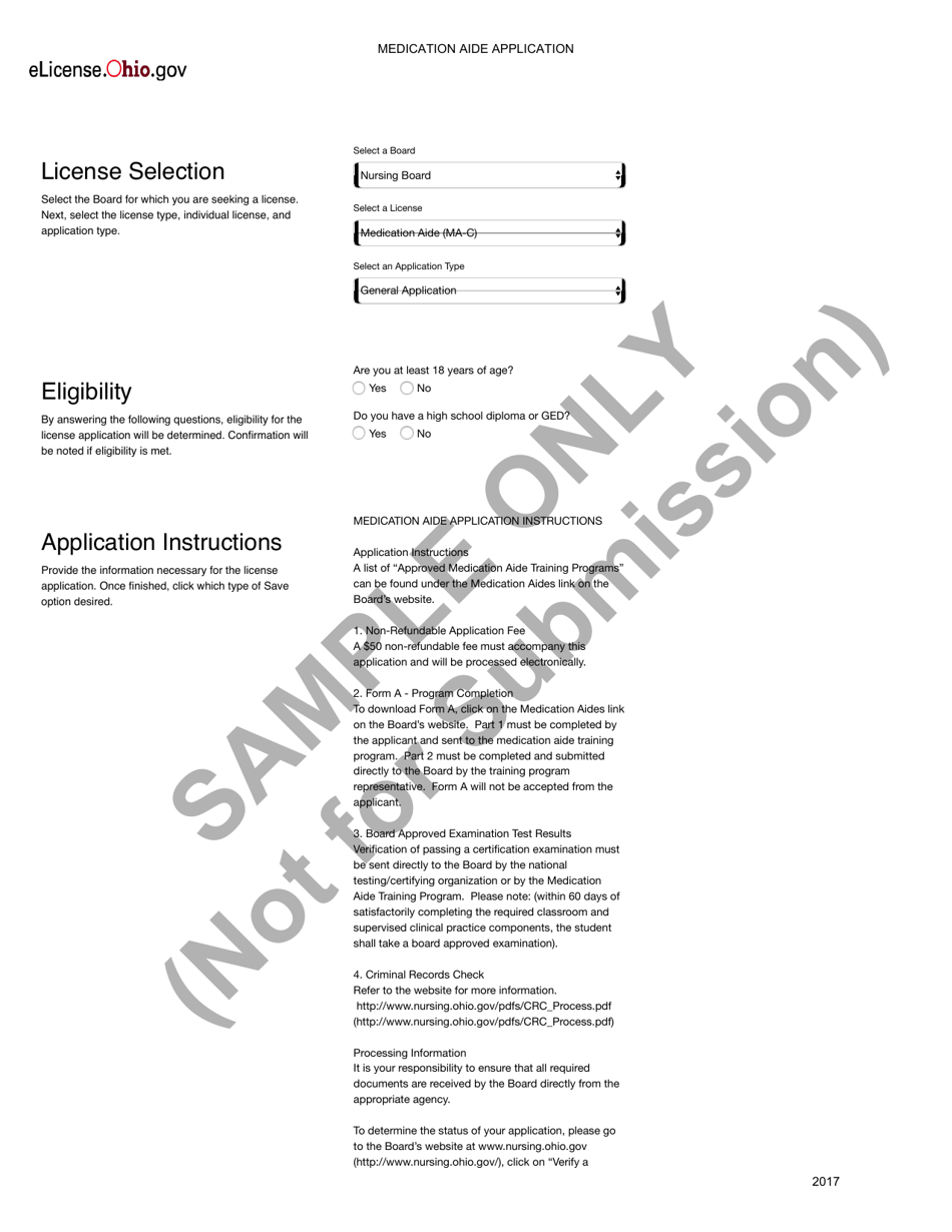 Medication Aide Application - Sample - Ohio, Page 1