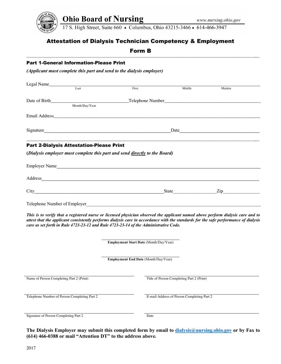 Form A Attestation of Dialysis Technician Training Program Completion - Ohio, Page 2