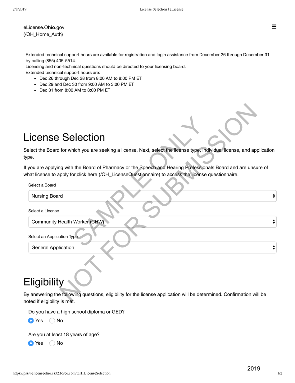 Community Health Worker Application - Sample - Ohio, Page 1