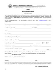 Form A Verification of Licensure - Ohio