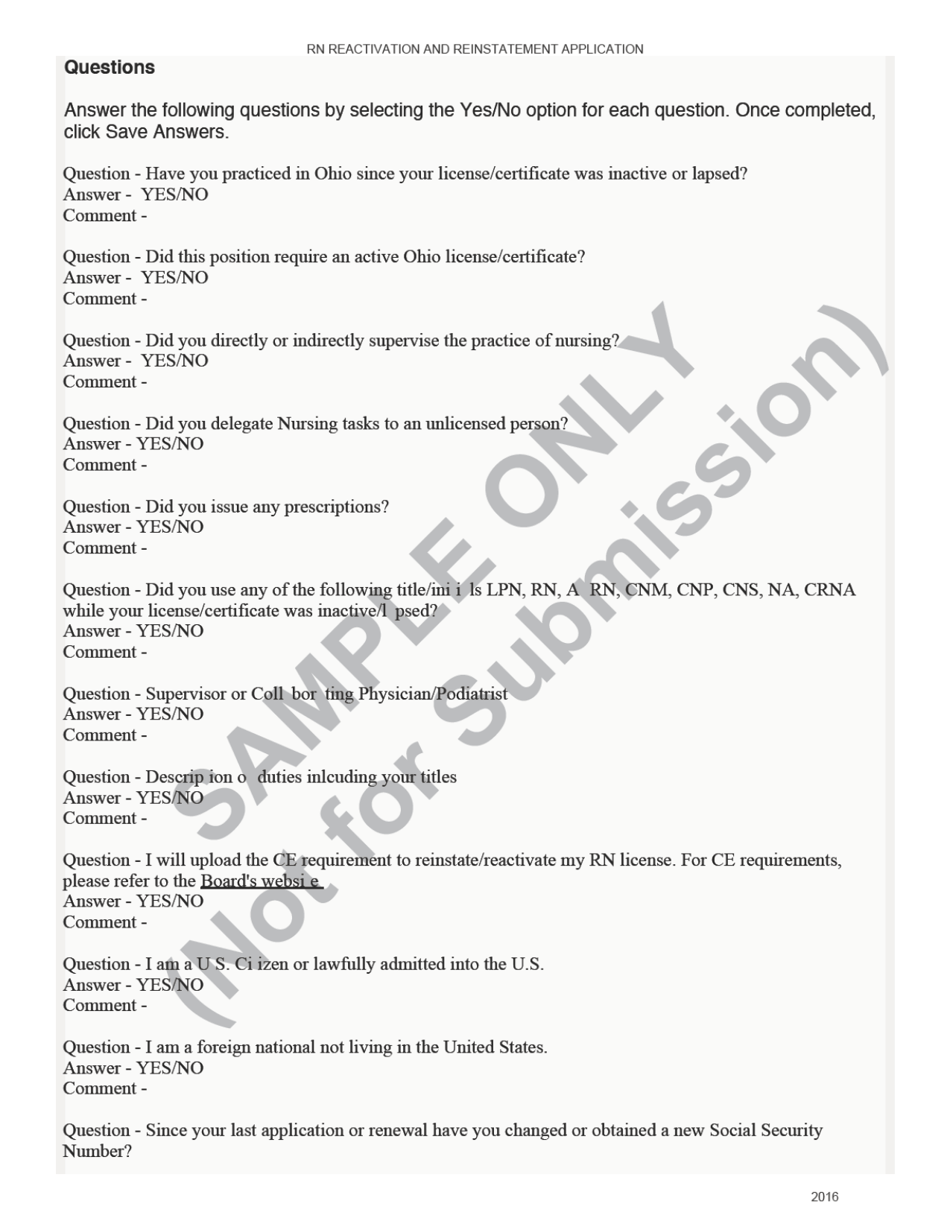 Lpn License Reactivation and Reinstatement Application Form - Sample - Ohio, Page 3