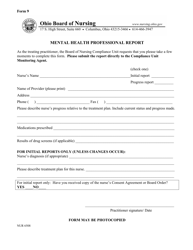 Form 9 &quot;Mental Health Professional Report&quot; - Ohio