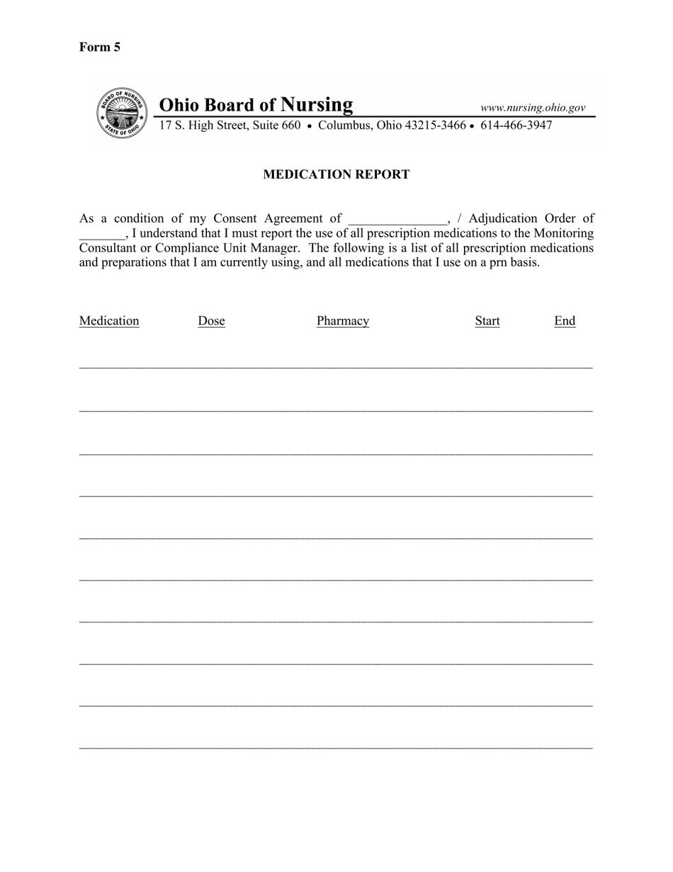 Form 5 Medication Report - Ohio, Page 1