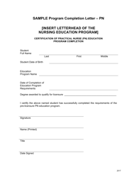 Document preview: Sample Program Completion Letter Form - Pn - Ohio