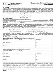 Form AC-4 (BWC-0504) &quot;Request for Business Transfer Information&quot; - Ohio