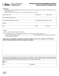 Document preview: Form C-264 (BWC-1396) Request to Correct Employer and/or Policy Number Assignment - Ohio