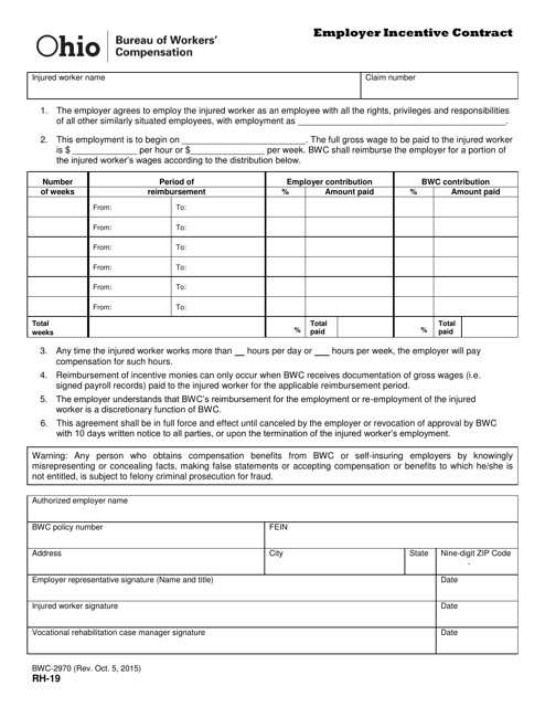 Form RH-19 (BWC-2970) Employer Incentive Contract - Ohio