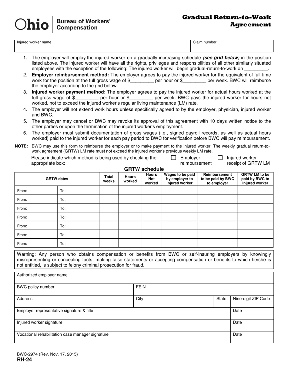 Form RH-24 (BWC-2974) - Fill Out, Sign Online and Download Printable ...