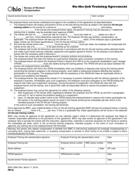 Form RH-6 (BWC-2956) &quot;On-The-Job Training Agreement&quot; - Ohio
