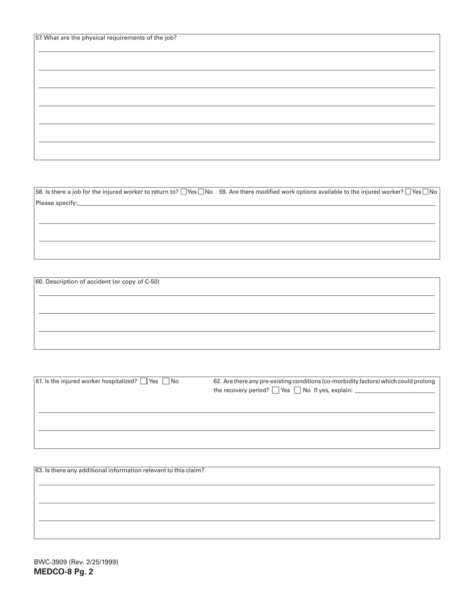 Form MEDCO-8 (BWC-3909) Self-insured Employer / Injured Worker Screening - Statewide Disability Evaluation System - Ohio, Page 3