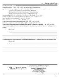 Form SH-12 (BWC-6611) Sharps Injury Form Needlestick Report - Ohio, Page 2