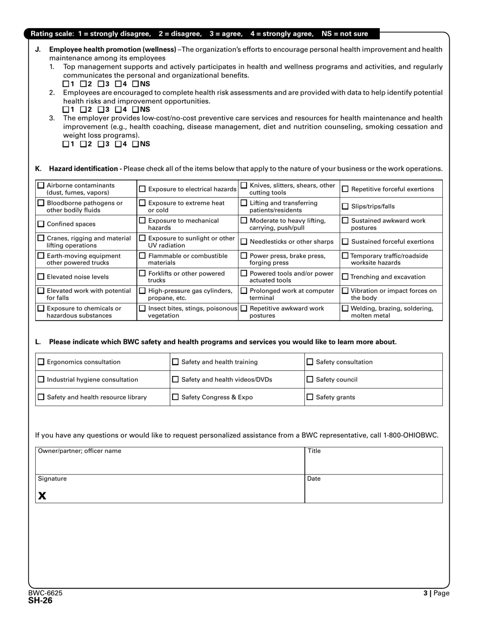 Form SH-26 (BWC-6625) Safety Management Self-assessment - Ohio, Page 3