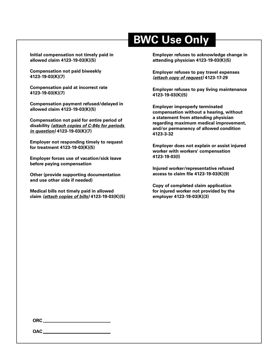 Form SI-28 (BWC-7228) Filing of an Allegation Against a Self-insured Employer - Ohio, Page 2