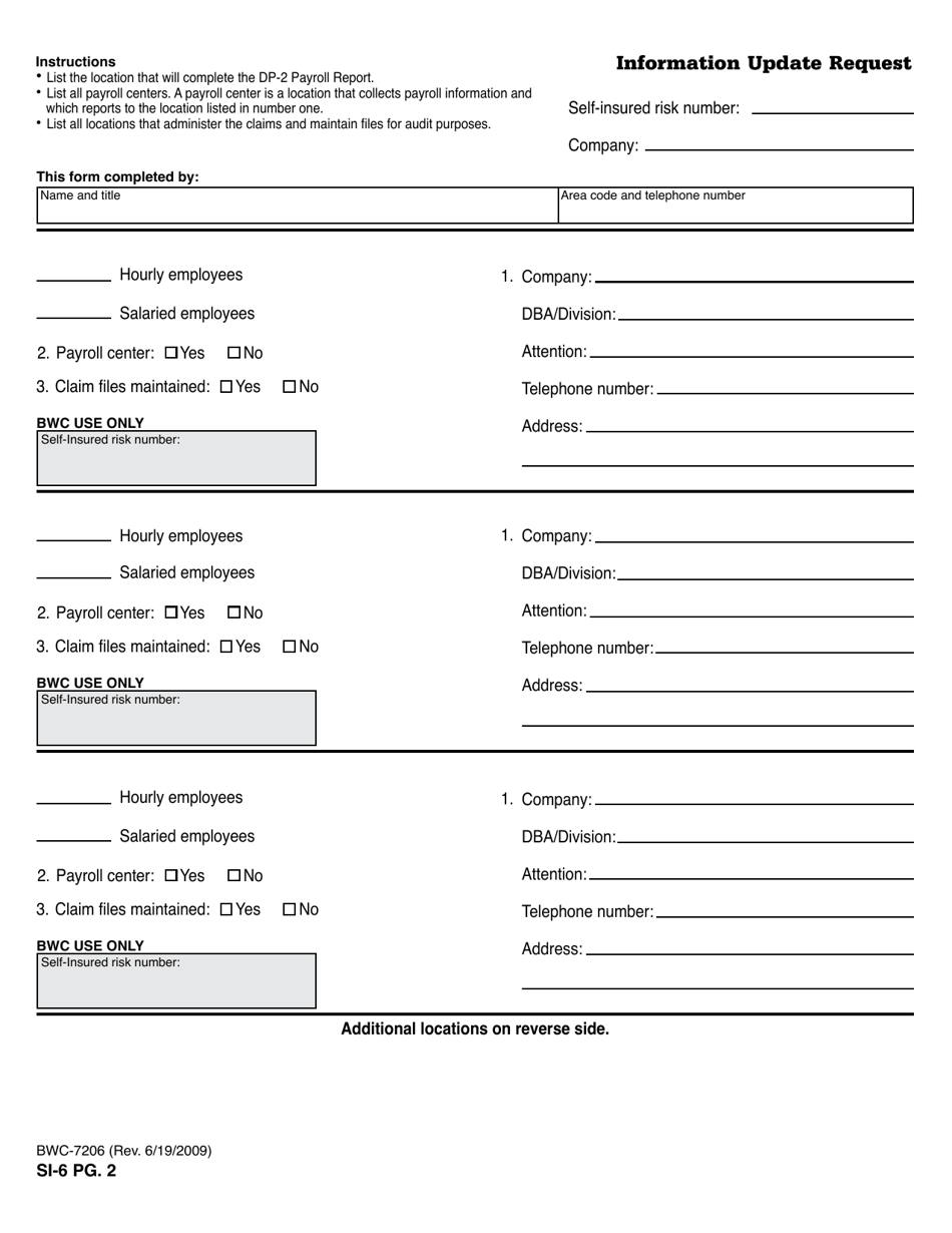 Form BWC-7206 (SI-6) Initial Application by Employer for Authority to Pay Compensation Etc., Directly - Ohio, Page 3
