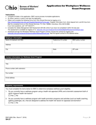 Document preview: Form SH-27 (BWC-6626) Application for Workplace Wellness Grant Program - Ohio