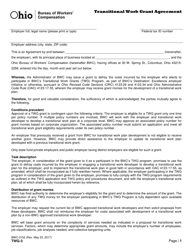 Form TWG-3 (BWC-3102) &quot;Transitional Work Grant Agreement&quot; - Ohio