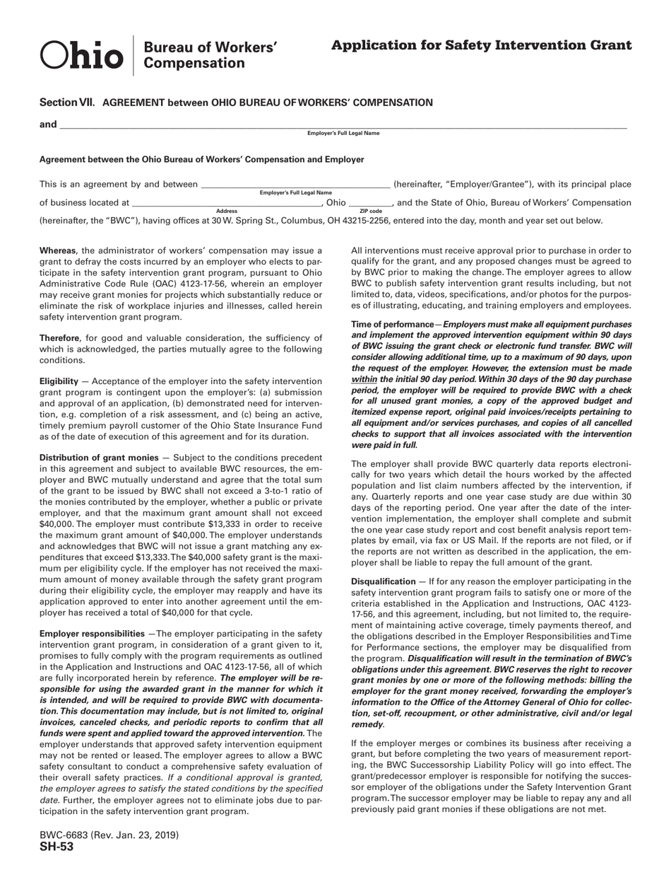 Form SH-53 (BWC-6683) Application for Safety Intervention Grant - Ohio, Page 7