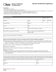 Document preview: Form U-149 (BWC-7655) Sponsor Certification Application - Ohio