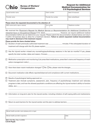 Document preview: Form C-9-A PSYCH (BWC-1112) Request for Additional Medical Documentation for C-9 Psychological Services - Ohio