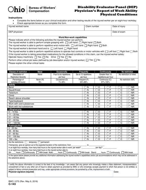 Form C-143 (BWC-1270)  Printable Pdf